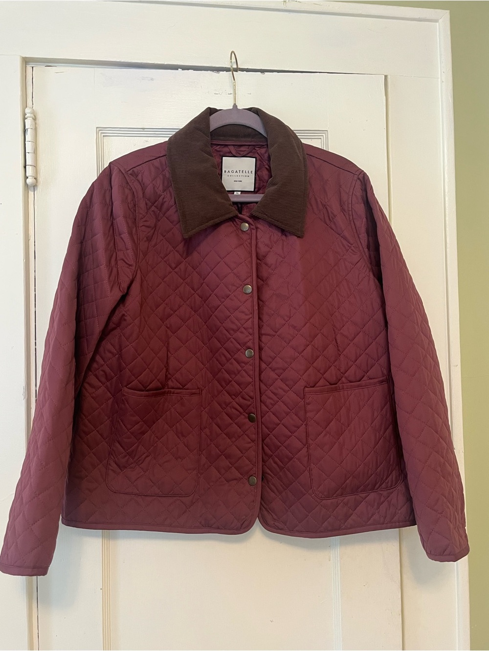 Bagatelle Collection Lightweight Quilted Snap Jacket Burgundy